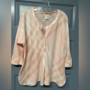 SUNDANCE peach & white diagonal plaid lightweight cotton tunic. Size Medium GUC